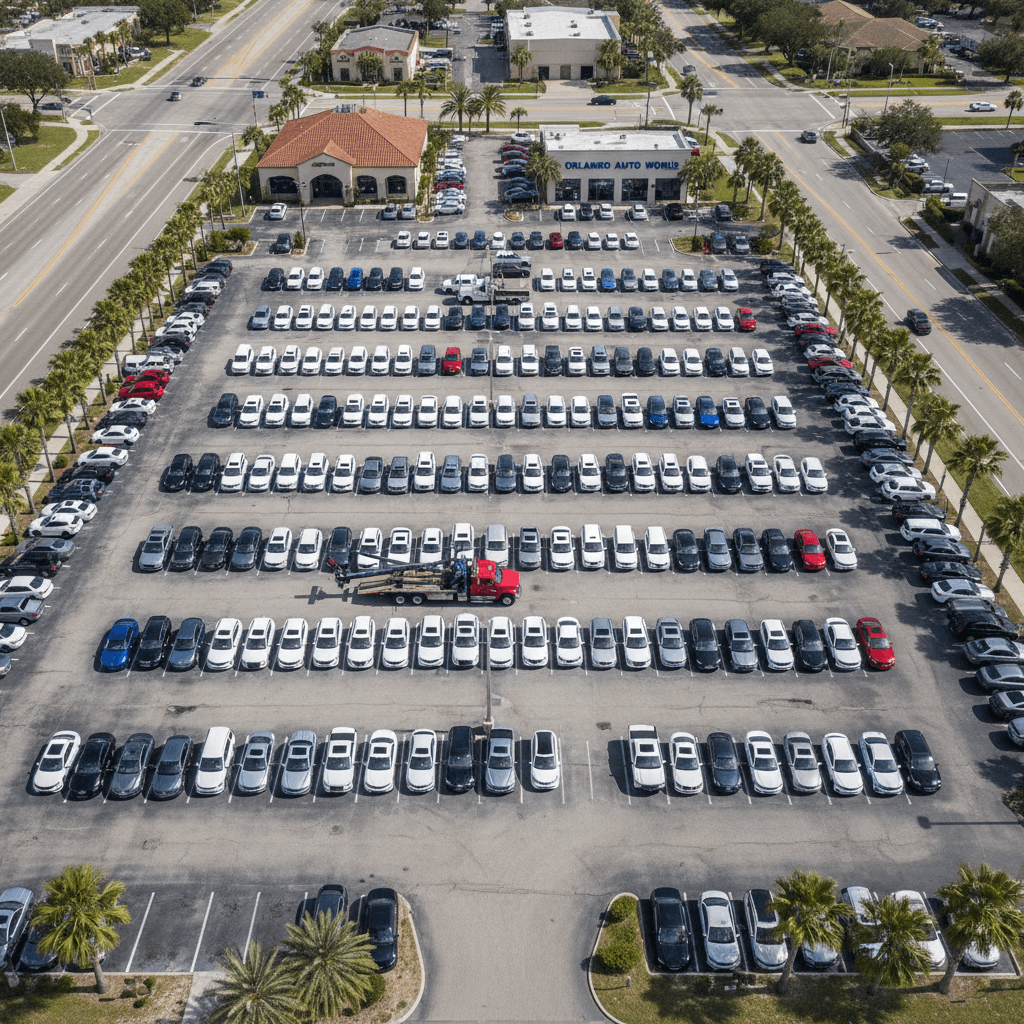 Orlando dealership lot serviced by Towing By Soto LLC